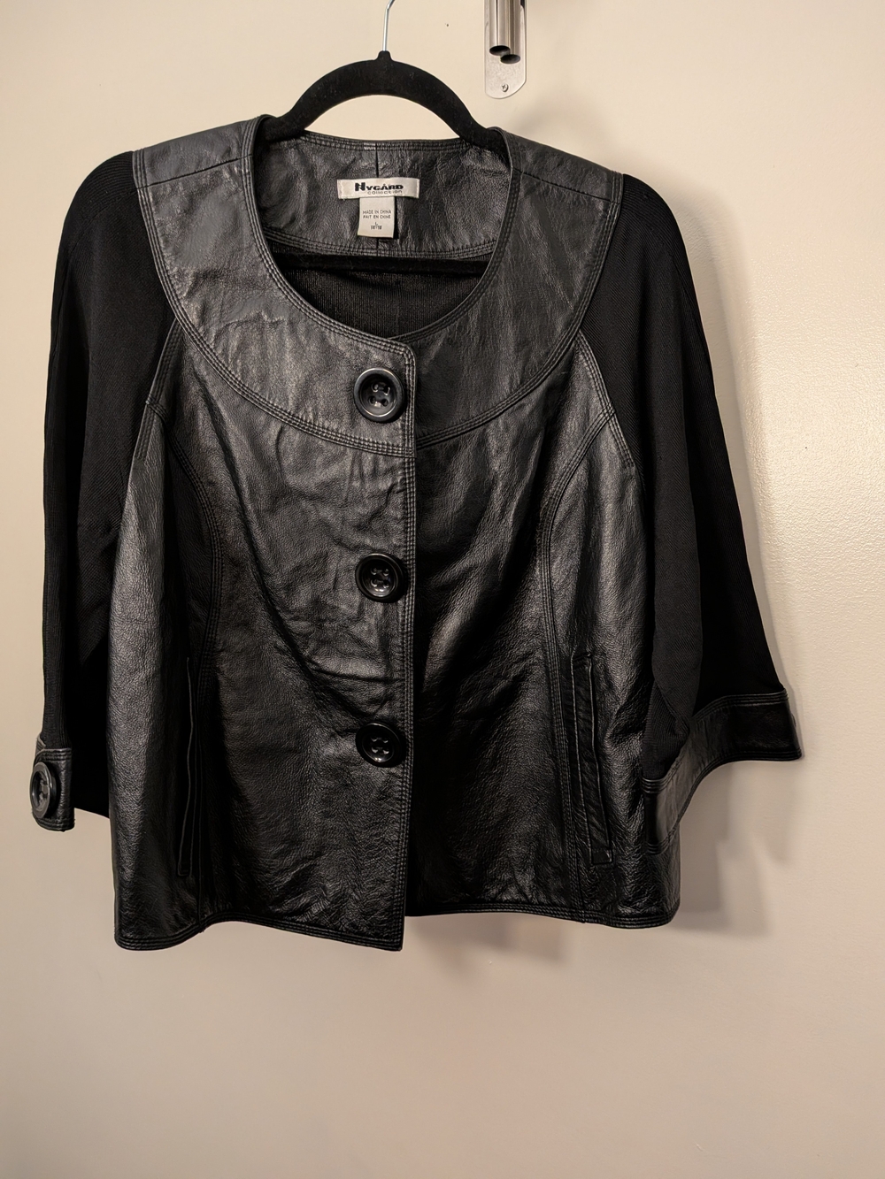 Nygard Collection Black Leather Knit Mixed Media Panel Jacket Large 14-16
